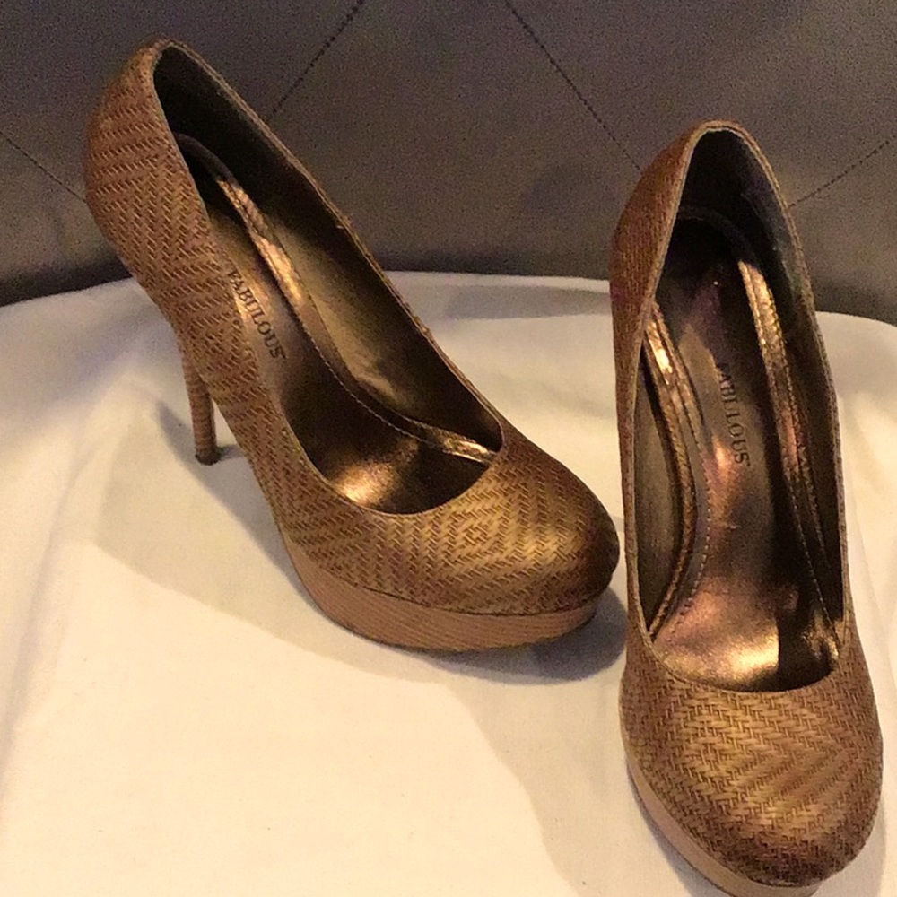 JustFab “Janet” Bronze Platform Stilettos